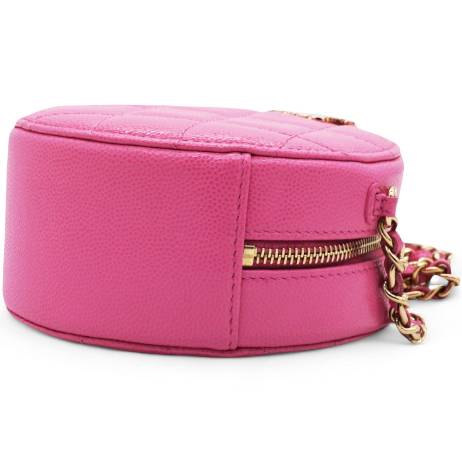 Caviar Quilted Crystal CC Round Clutch With Chain Pink