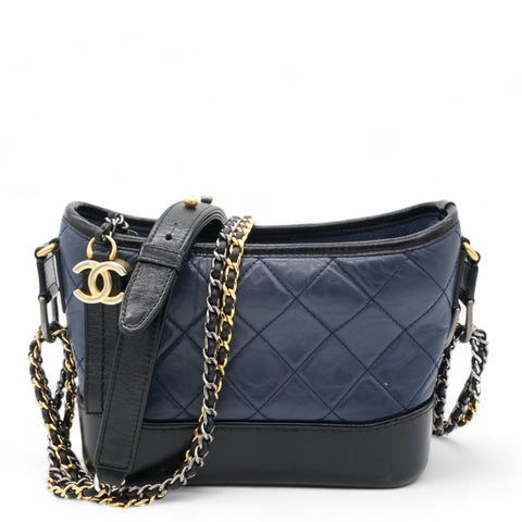 Aged Calfskin Quilted Small Gabrielle Hobo Navy Black