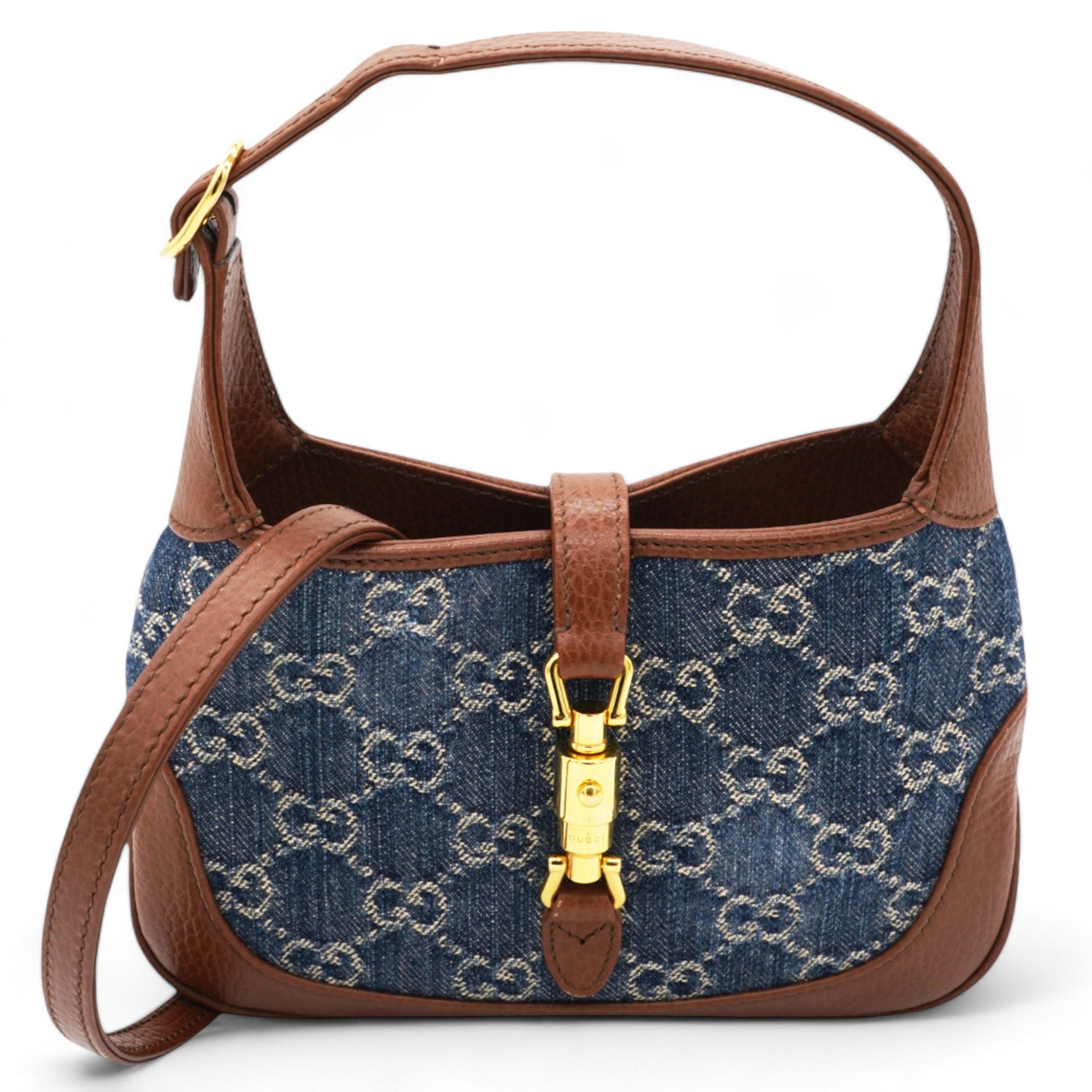 Denim GG Monogram Calfskin Mini Jackie 1961 Hobo Blue Tea Cuir