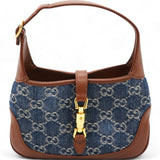 Denim GG Monogram Calfskin Mini Jackie 1961 Hobo Blue Tea Cuir