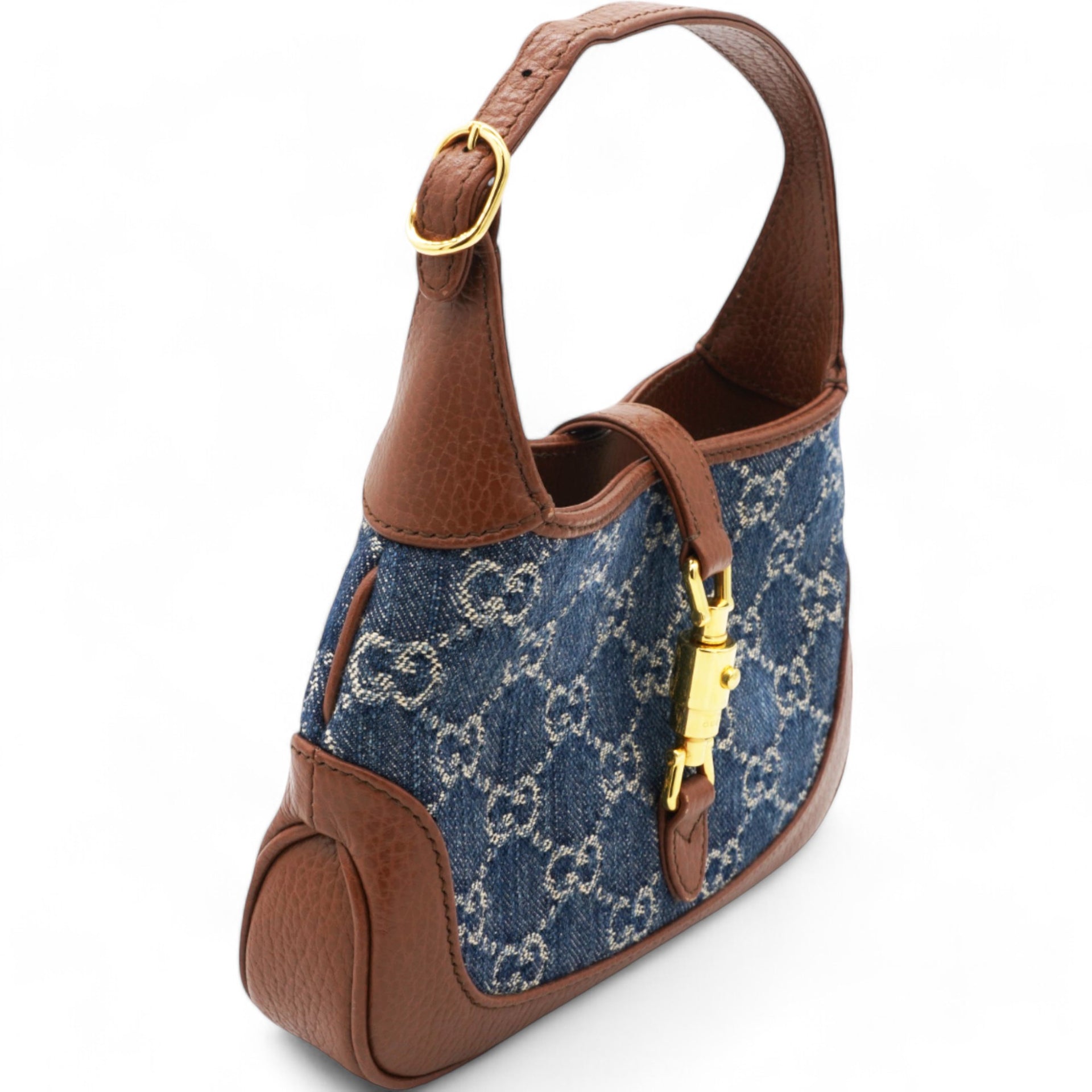 Denim GG Monogram Calfskin Mini Jackie 1961 Hobo Blue Tea Cuir