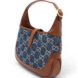 Denim GG Monogram Calfskin Mini Jackie 1961 Hobo Blue Tea Cuir