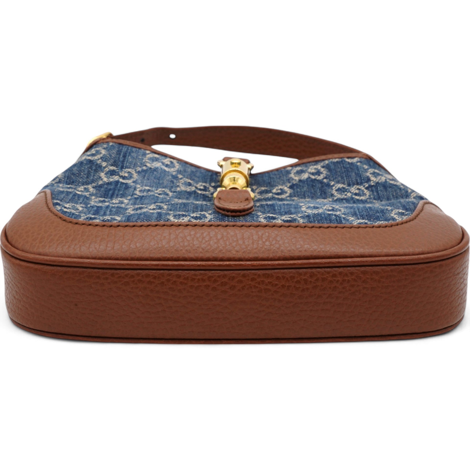 Denim GG Monogram Calfskin Mini Jackie 1961 Hobo Blue Tea Cuir