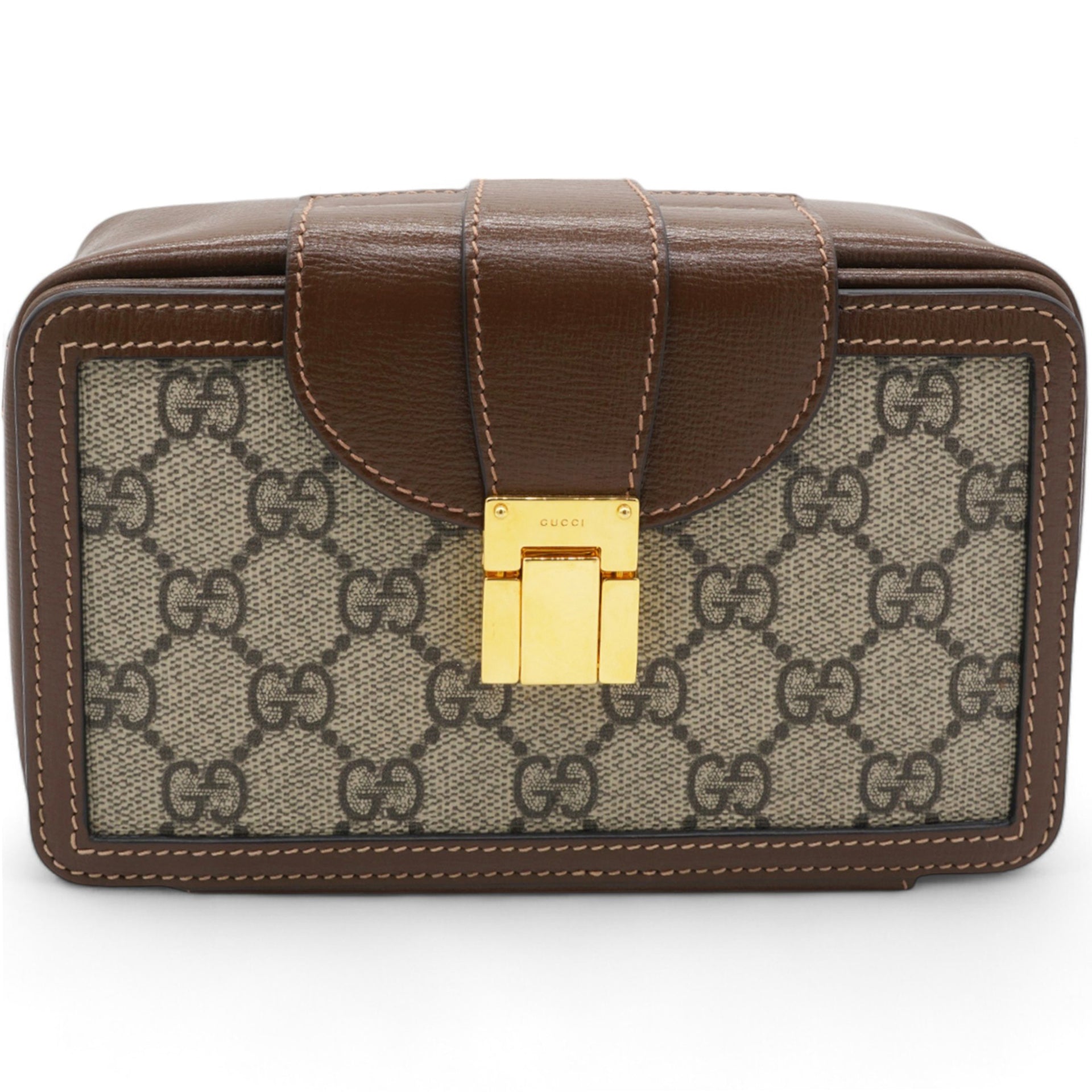 Gucci GG Supreme Monogram Mini Clasp Bag Beige Brown STYLISHTOP