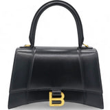 Shiny Box Calfskin Small Hourglass Top Handle Bag Black