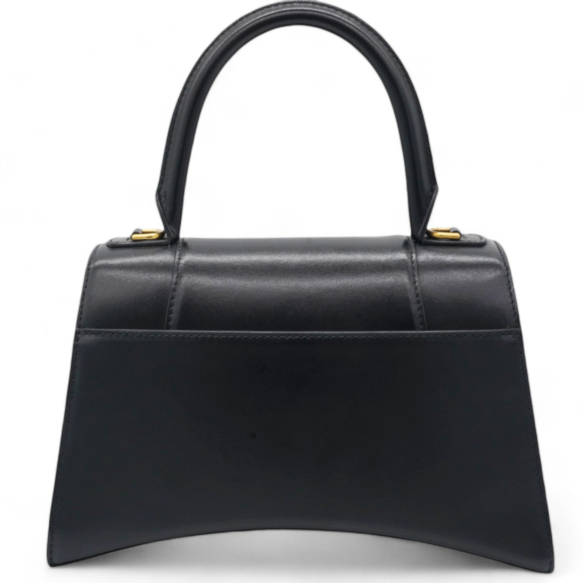 Shiny Box Calfskin Small Hourglass Top Handle Bag Black