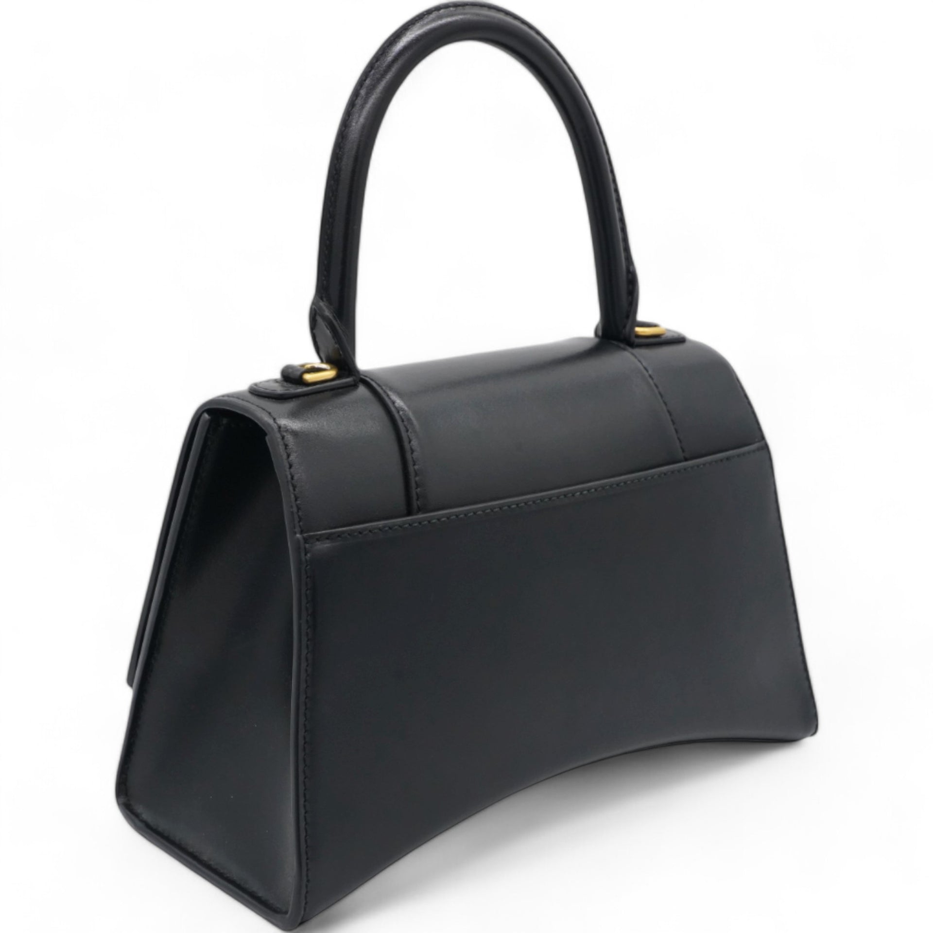 Shiny Box Calfskin Small Hourglass Top Handle Bag Black