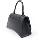 Shiny Box Calfskin Small Hourglass Top Handle Bag Black