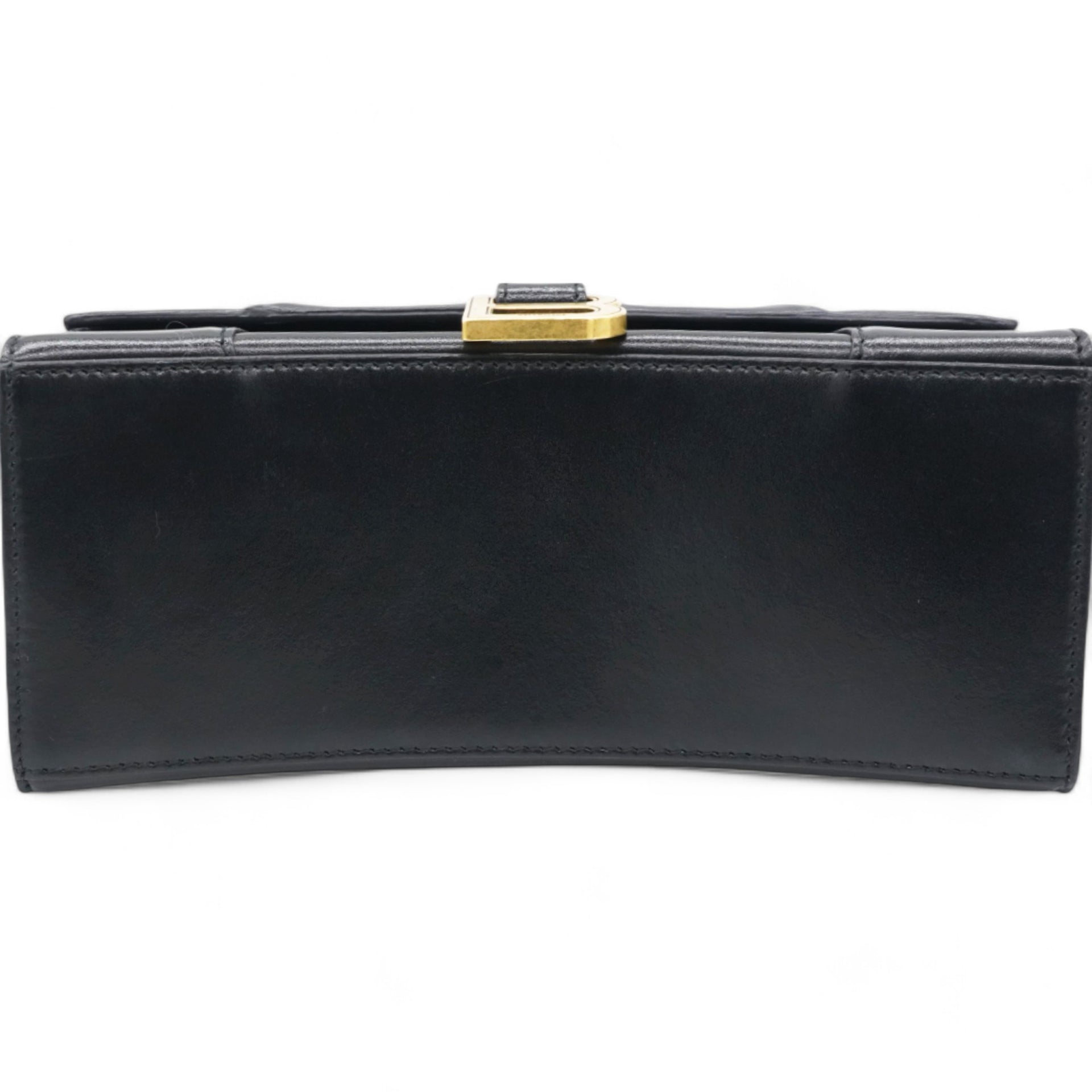 Shiny Box Calfskin Small Hourglass Top Handle Bag Black