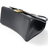 Shiny Box Calfskin Small Hourglass Top Handle Bag Black