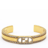 Double F On Gold Bracelet With Cz