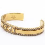 Double F On Gold Bracelet With Cz