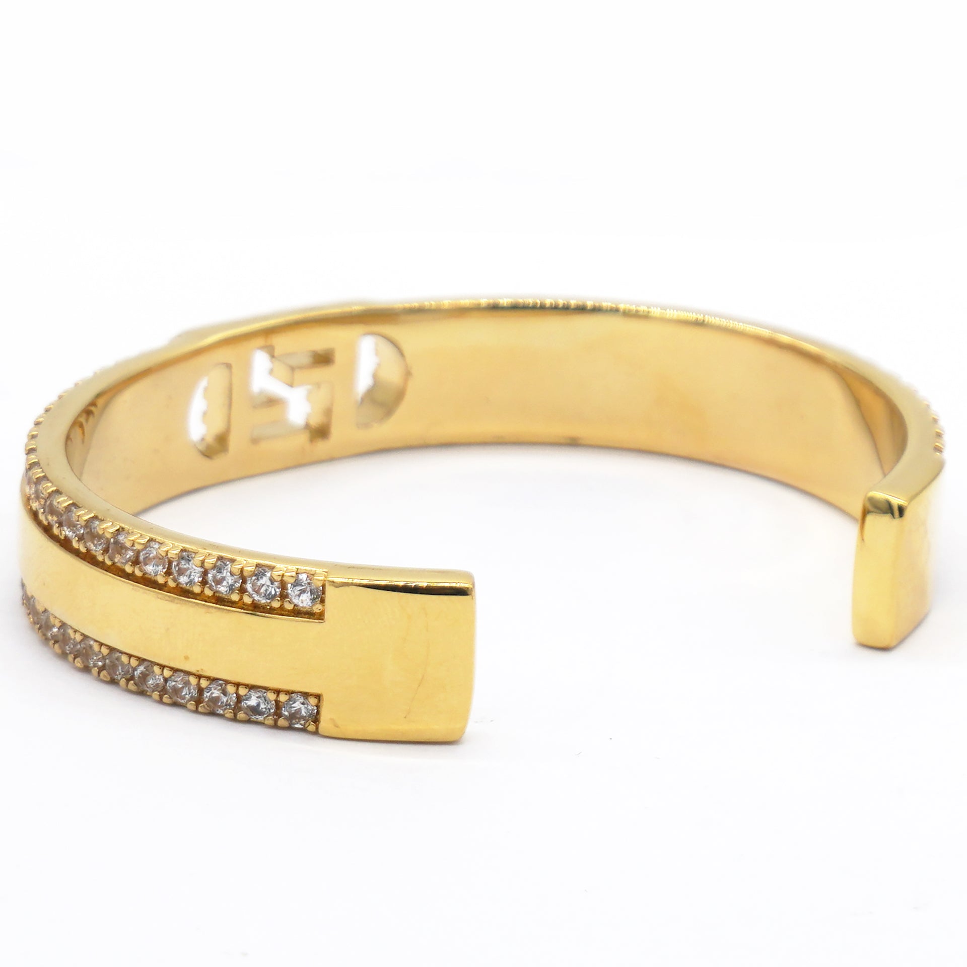 Double F On Gold Bracelet With Cz