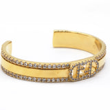 Double F On Gold Bracelet With Cz