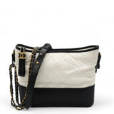 Aged Calfskin Quilted Medium Gabrielle Hobo Black White