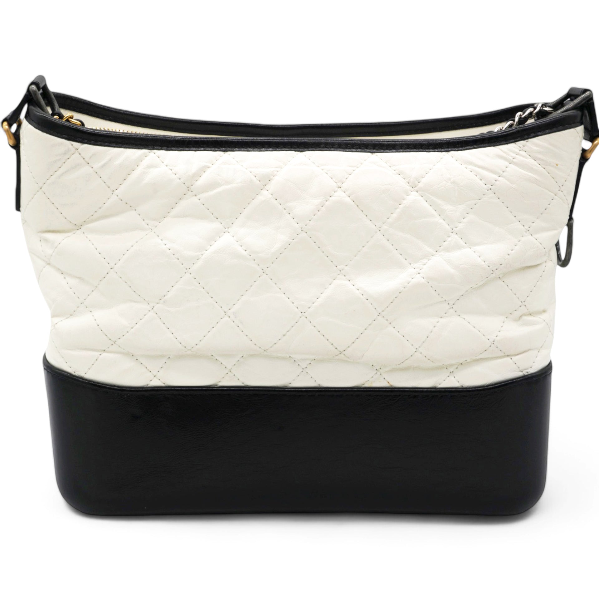 Aged Calfskin Quilted Medium Gabrielle Hobo Black White