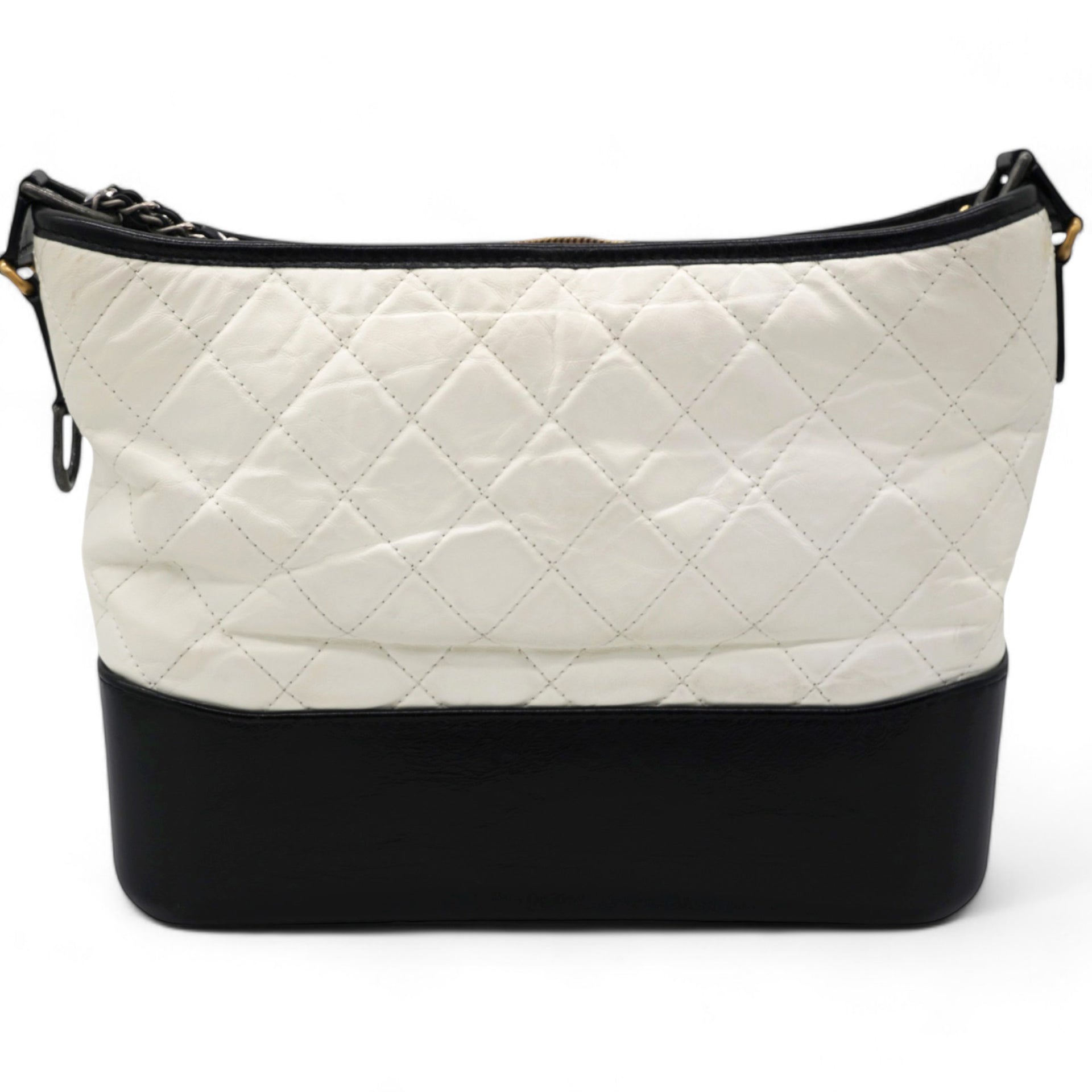 Aged Calfskin Quilted Medium Gabrielle Hobo Black White