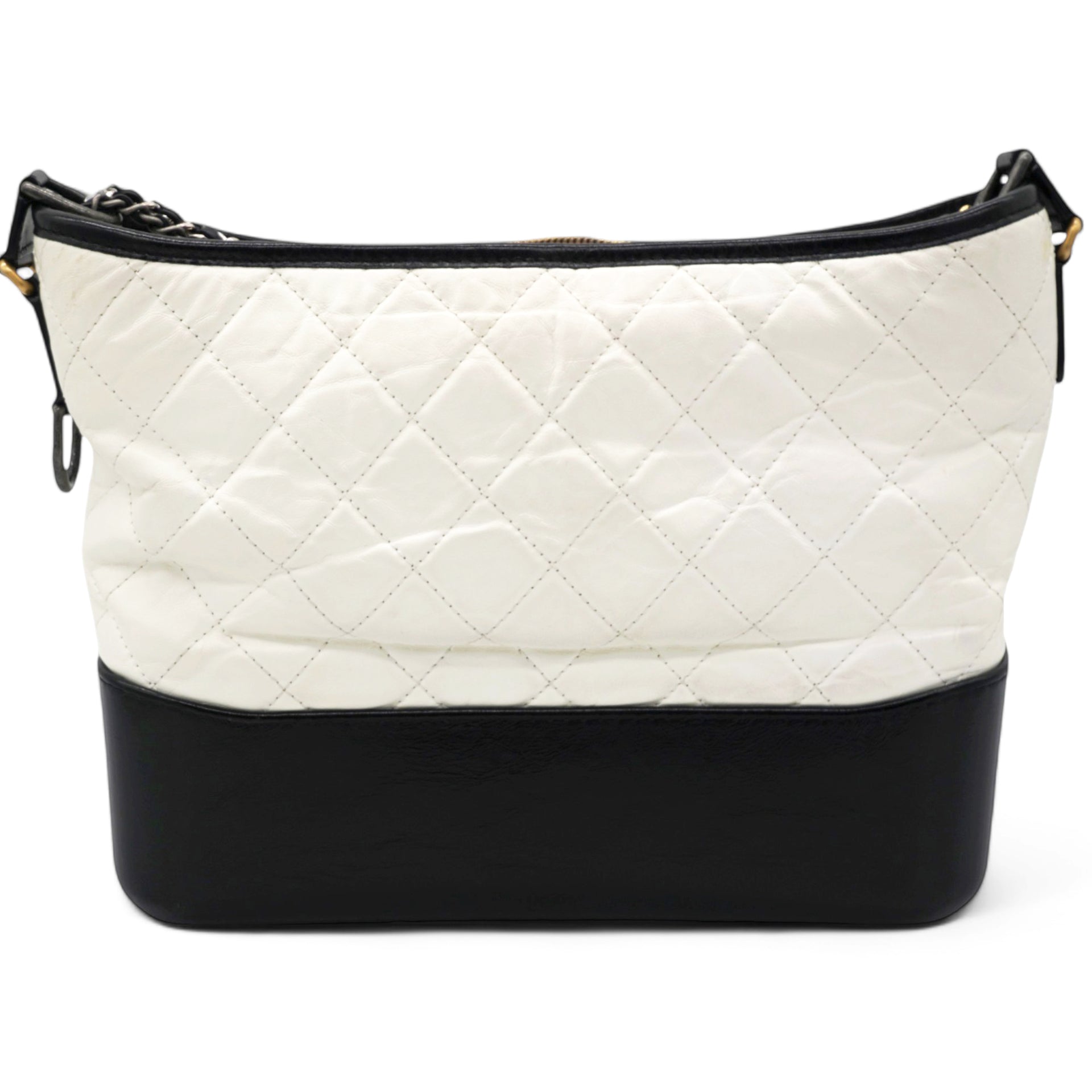 Aged Calfskin Quilted Medium Gabrielle Hobo Black White