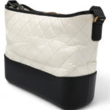 Aged Calfskin Quilted Medium Gabrielle Hobo Black White