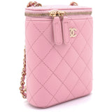 Caviar Quilted Small Vertical Coco Beauty Vanity Case With Chain Pink Sakura