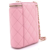 Caviar Quilted Small Vertical Coco Beauty Vanity Case With Chain Pink Sakura