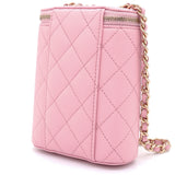 Caviar Quilted Small Vertical Coco Beauty Vanity Case With Chain Pink Sakura