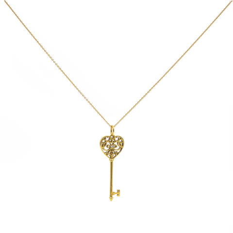 Enchant Heart Key Pendant Necklace 18k Yellow Gold & Diamond