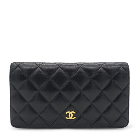 Lambskin Quilted Yen Wallet Black