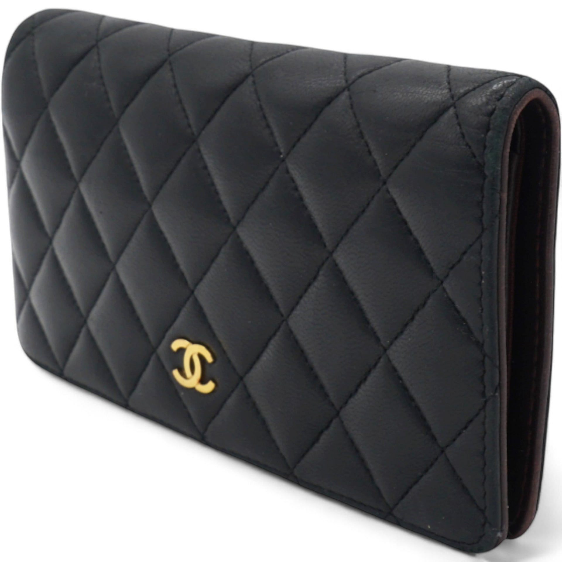 Lambskin Quilted Yen Wallet Black