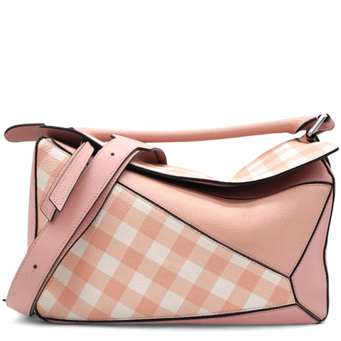 Calfskin Gingham Puzzle Bag Salom Medium