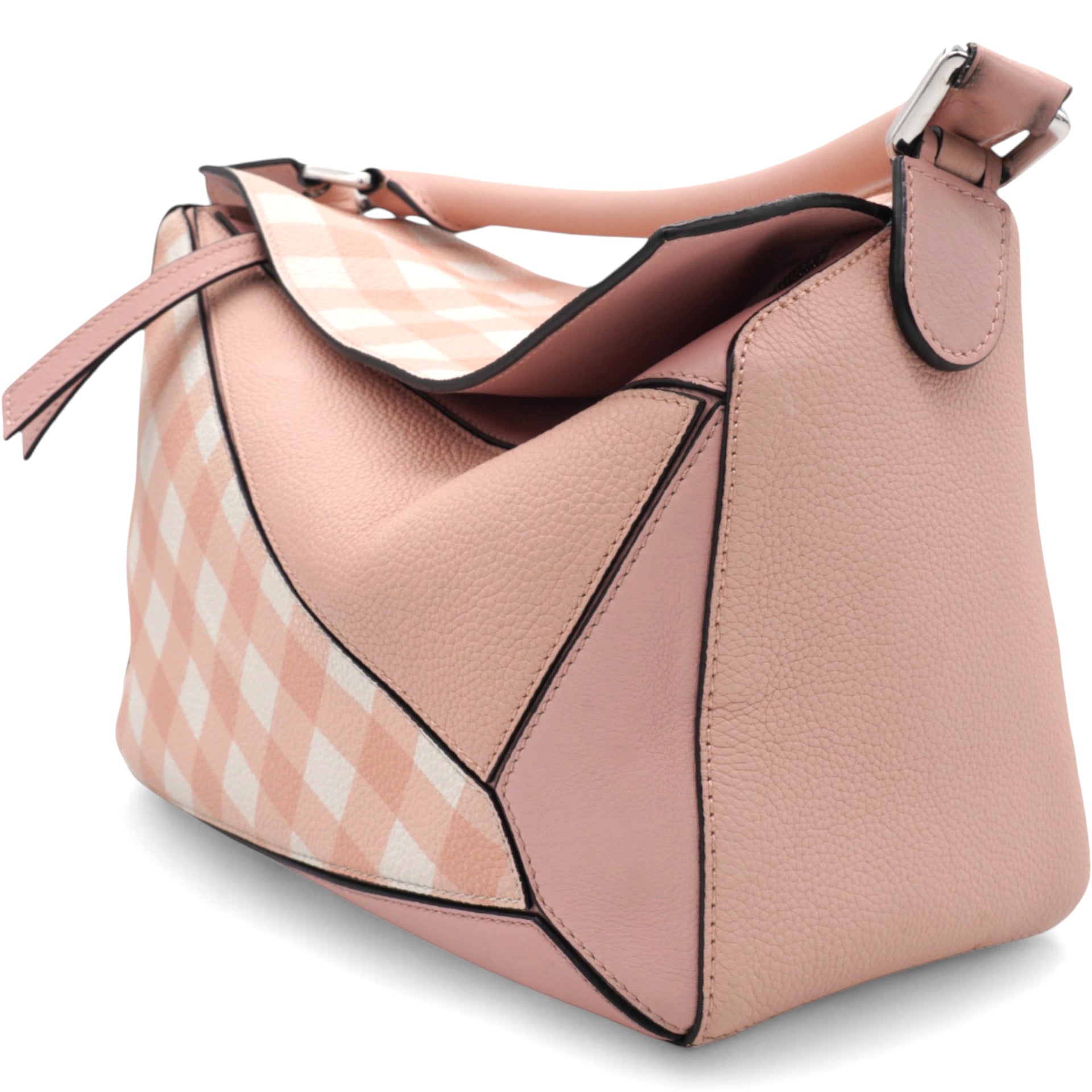 Calfskin Gingham Puzzle Bag Salom Medium