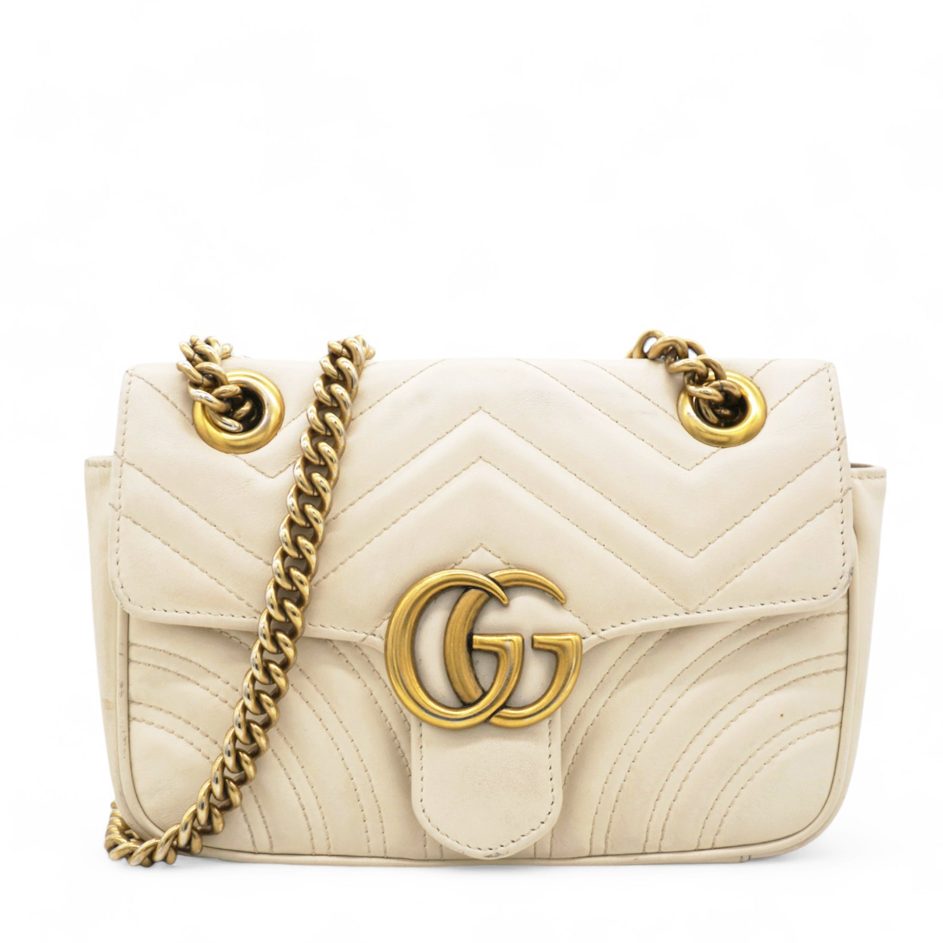 Calfskin Matelasse Small GG Marmont Shoulder Bag White