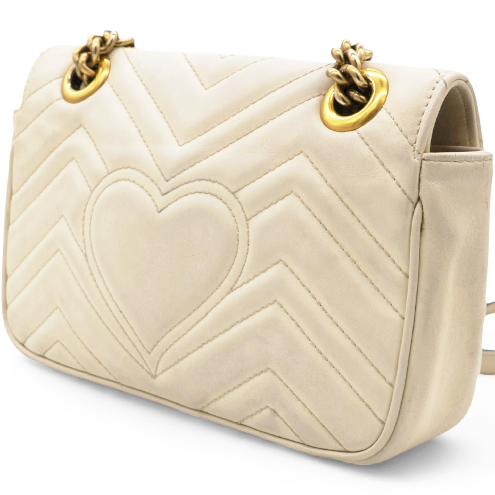 Calfskin Matelasse Small GG Marmont Shoulder Bag White