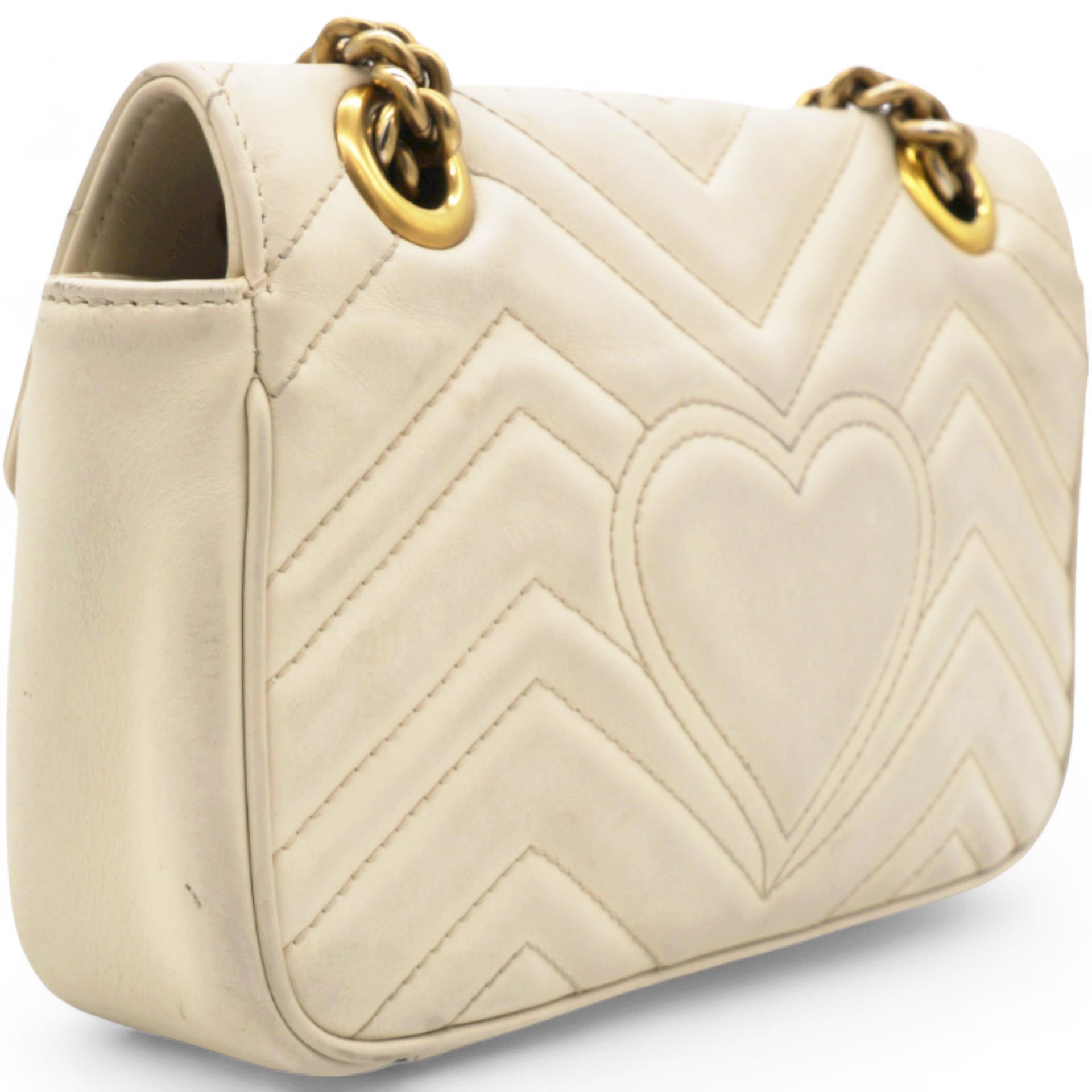 Calfskin Matelasse Small GG Marmont Shoulder Bag White