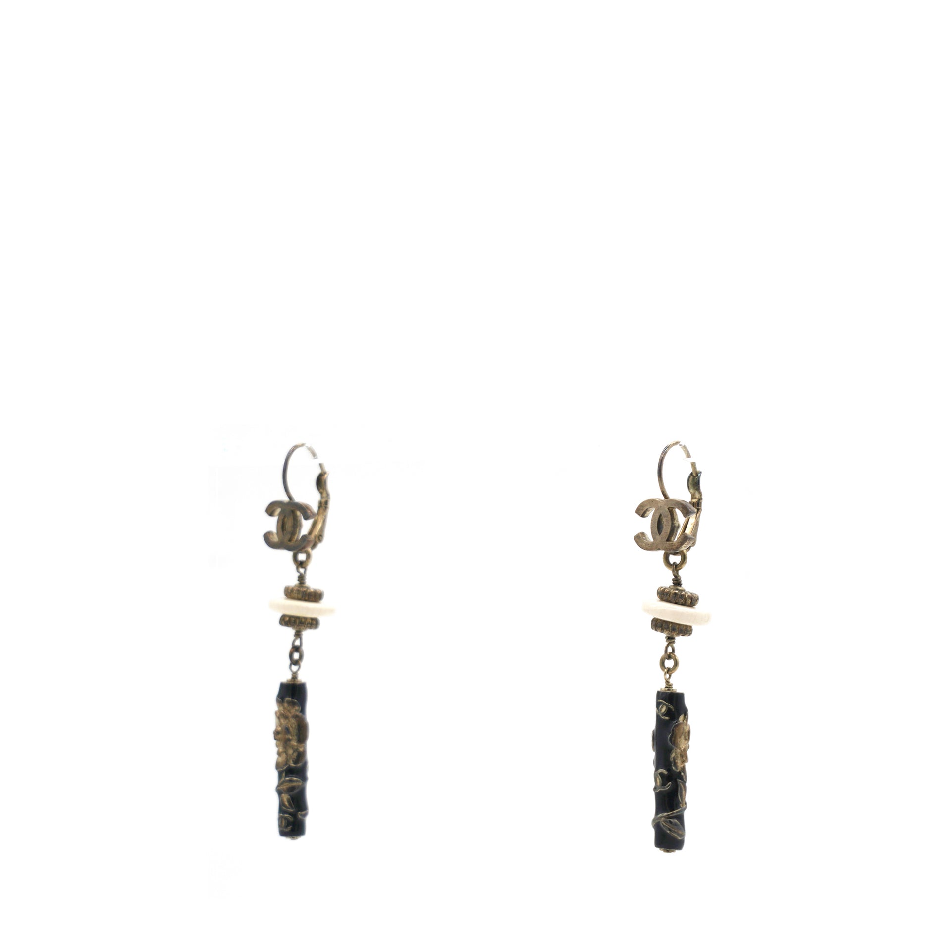 Enamel CC Earrings Black Gold