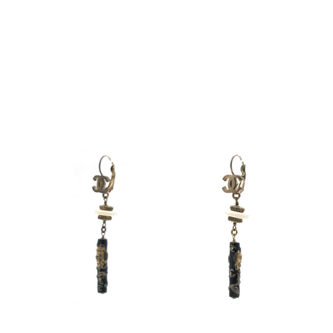 Enamel CC Earrings Black Gold