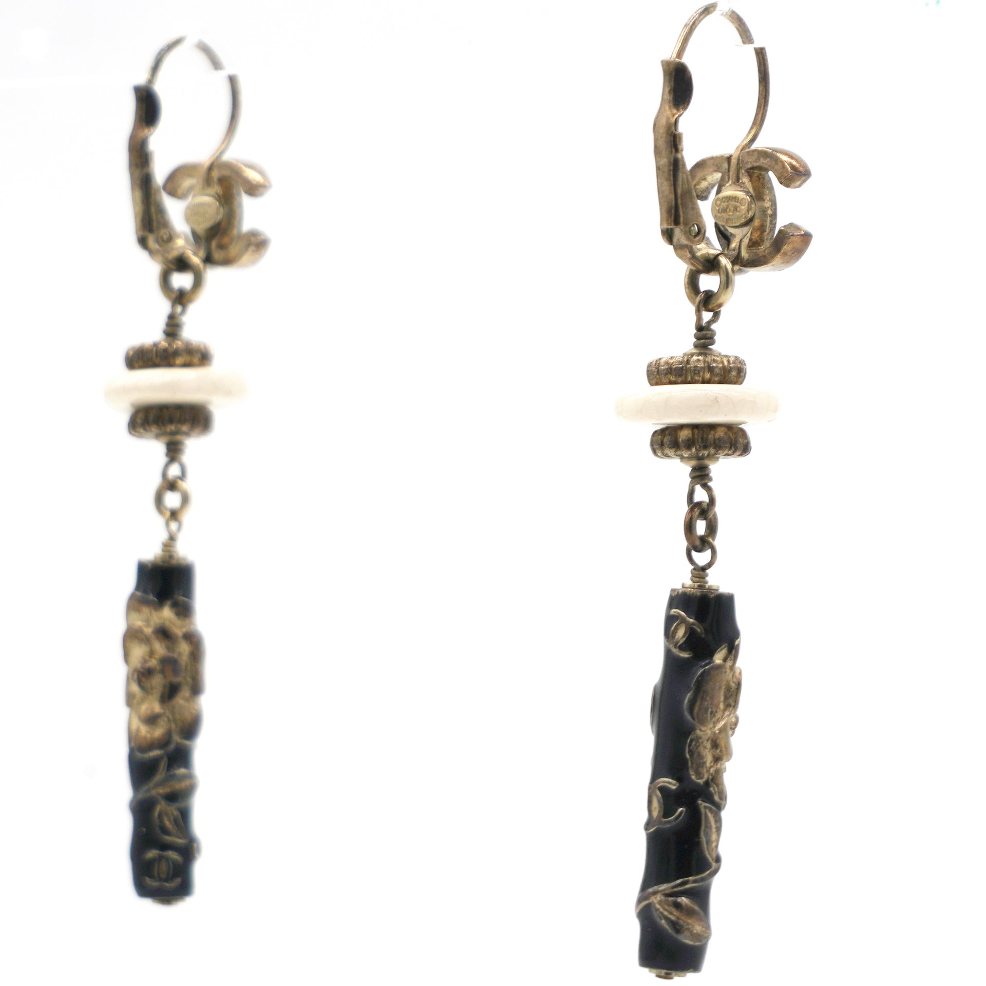 Enamel CC Earrings Black Gold