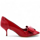 Dark Red Patent Leather Bow Pointed Toe Pumps Size 37.5