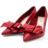 Dark Red Patent Leather Bow Pointed Toe Pumps Size 37.5