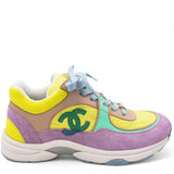 Nylon Lambskin Calfskin Suede CC Womens Sneakers Pink Yellow Purple Size 37