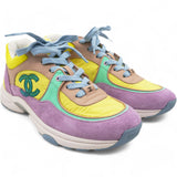 Nylon Lambskin Calfskin Suede CC Womens Sneakers Pink Yellow Purple Size 37