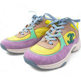 Nylon Lambskin Calfskin Suede CC Womens Sneakers Pink Yellow Purple Size 37