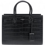 Calfskin Crocodile Embossed Small Sac De Jour Black