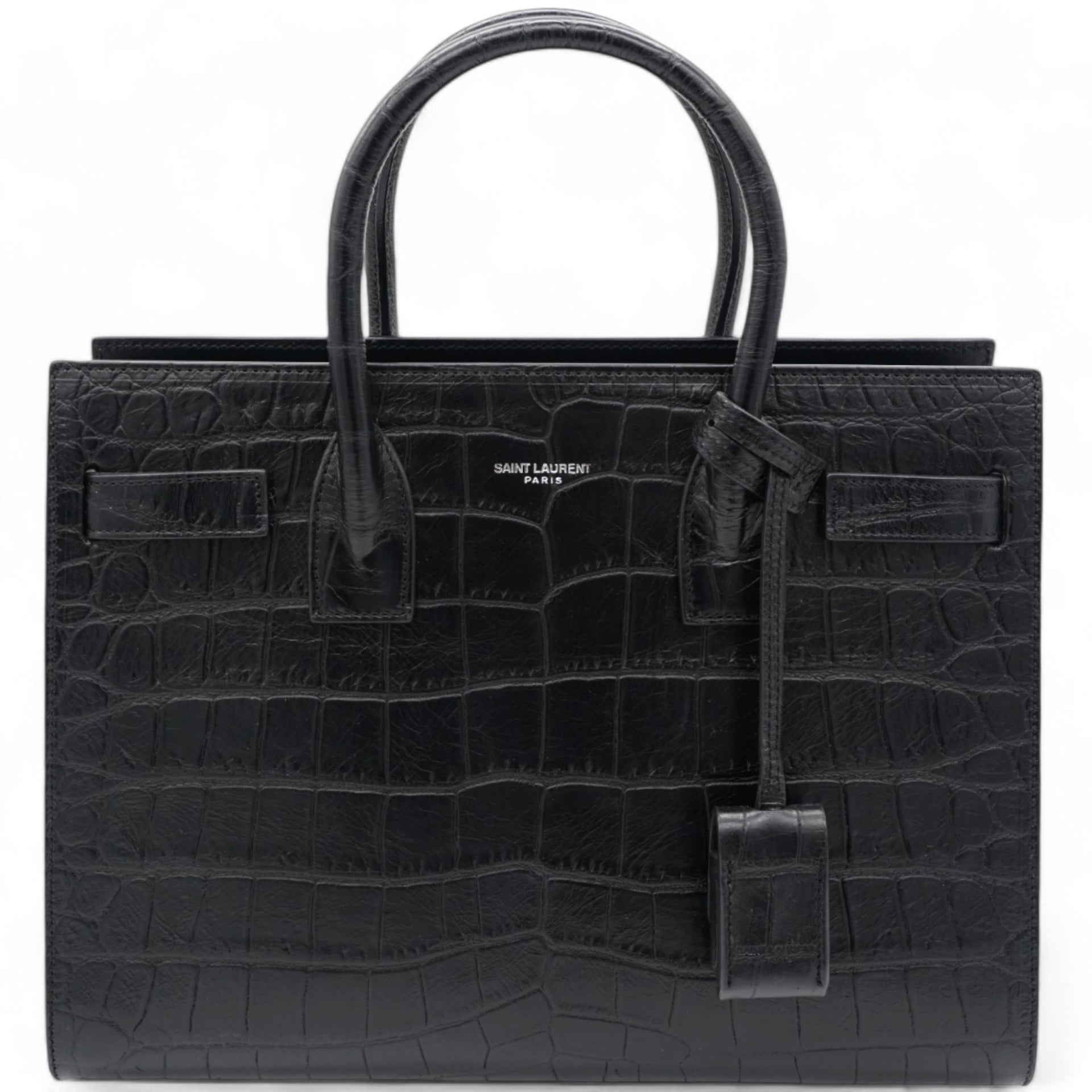 Calfskin Crocodile Embossed Small Sac De Jour Black