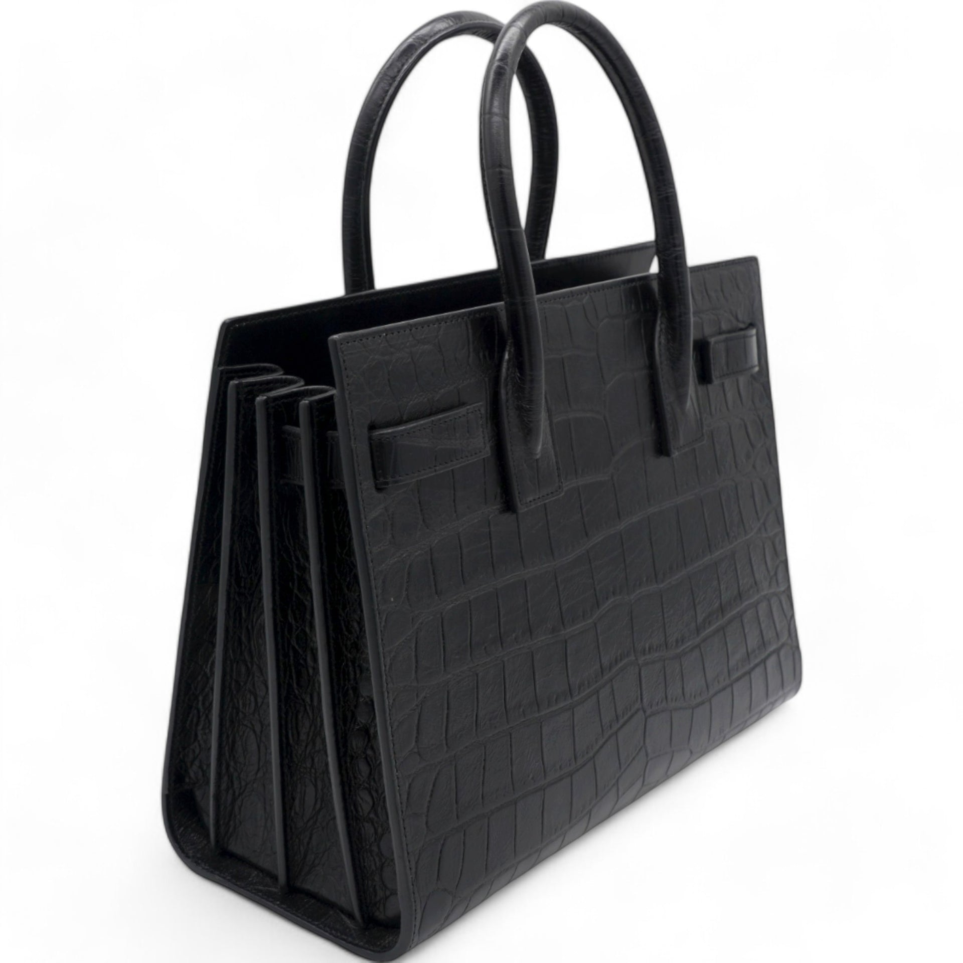 Calfskin Crocodile Embossed Small Sac De Jour Black