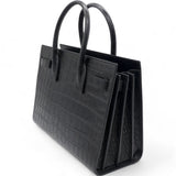 Calfskin Crocodile Embossed Small Sac De Jour Black