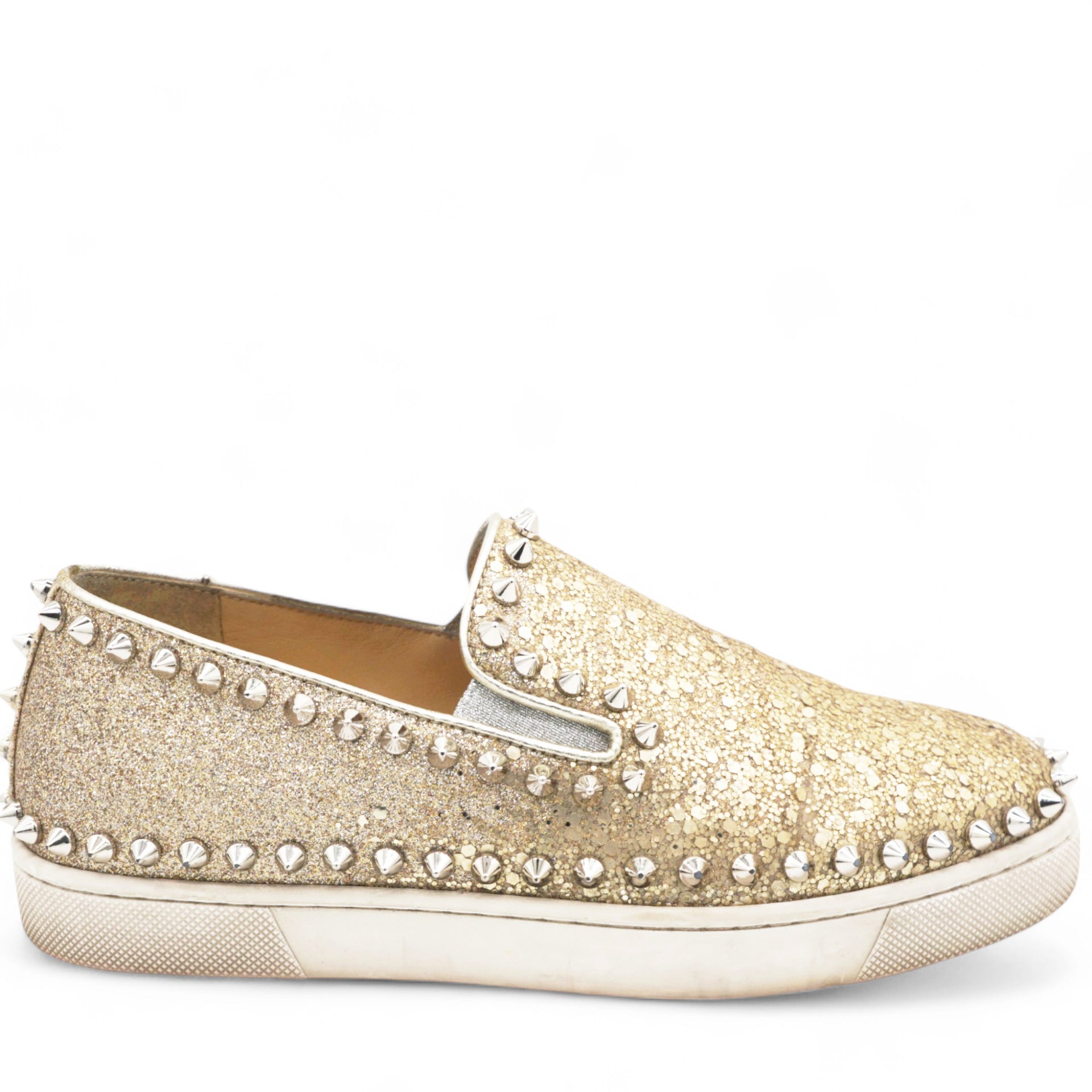 Glitter Gold Leather Pik Boat Slip On Sneakers Size 34.5