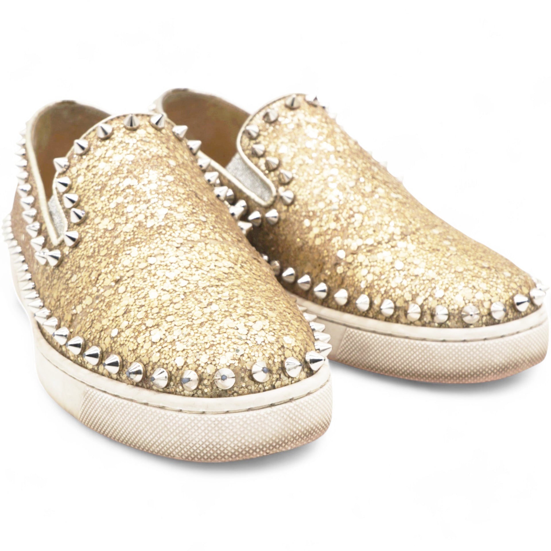 Glitter Gold Leather Pik Boat Slip On Sneakers Size 34.5