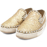 Glitter Gold Leather Pik Boat Slip On Sneakers Size 34.5