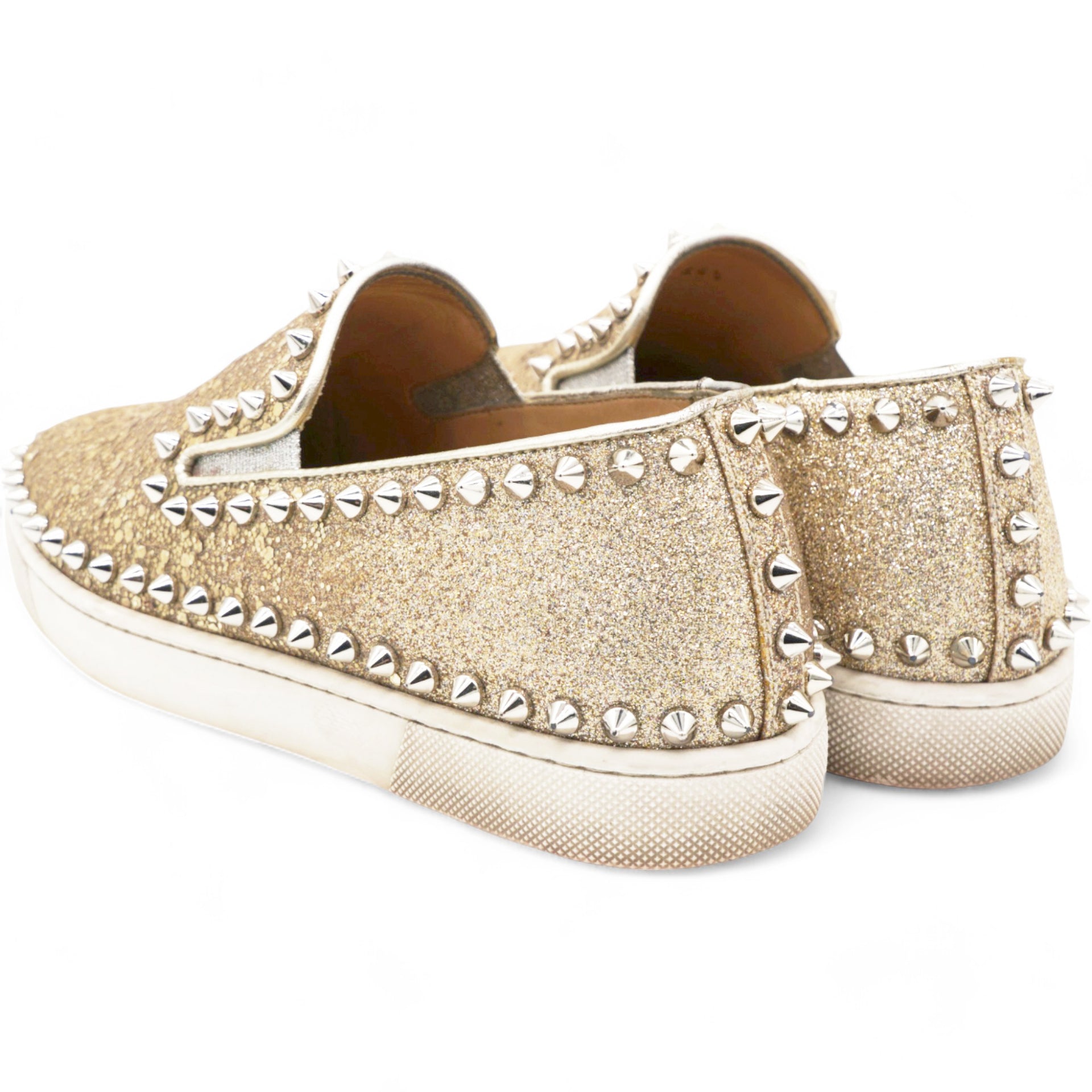 Glitter Gold Leather Pik Boat Slip On Sneakers Size 34.5